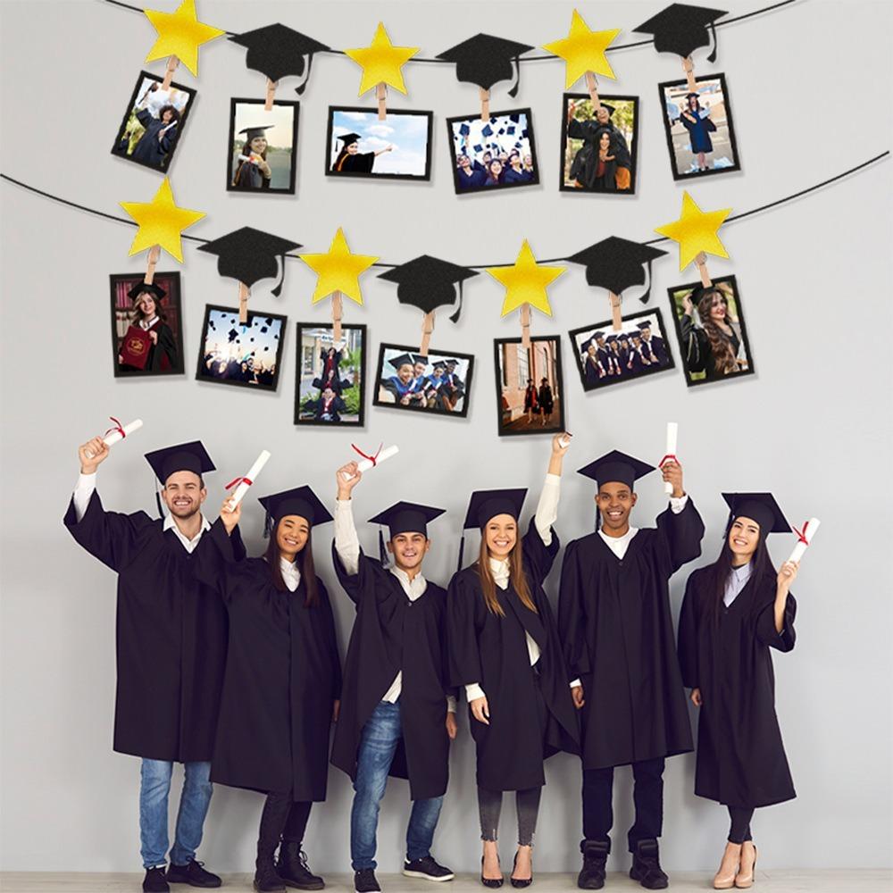 Black Gold Graduation Photo Banner Celebrate Picture Banner Graduation Hanging Decor  Classmates