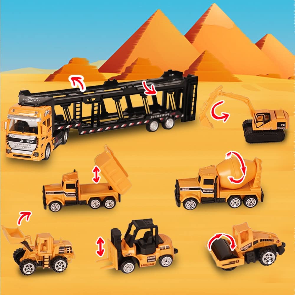 Конструкторы Машинки 7шт. Набор 1:48 грузовиков-перевозчиков, детские игровые машины для мальчиков 2, 3, 4 лет, транспортная машина из сплава с откатным механизмом