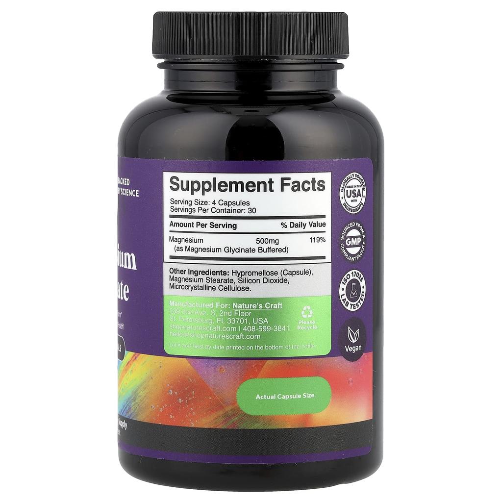 Nature'S Craft, Magnesium Glycinate, 120 Capsules (125Mg per Capsule)