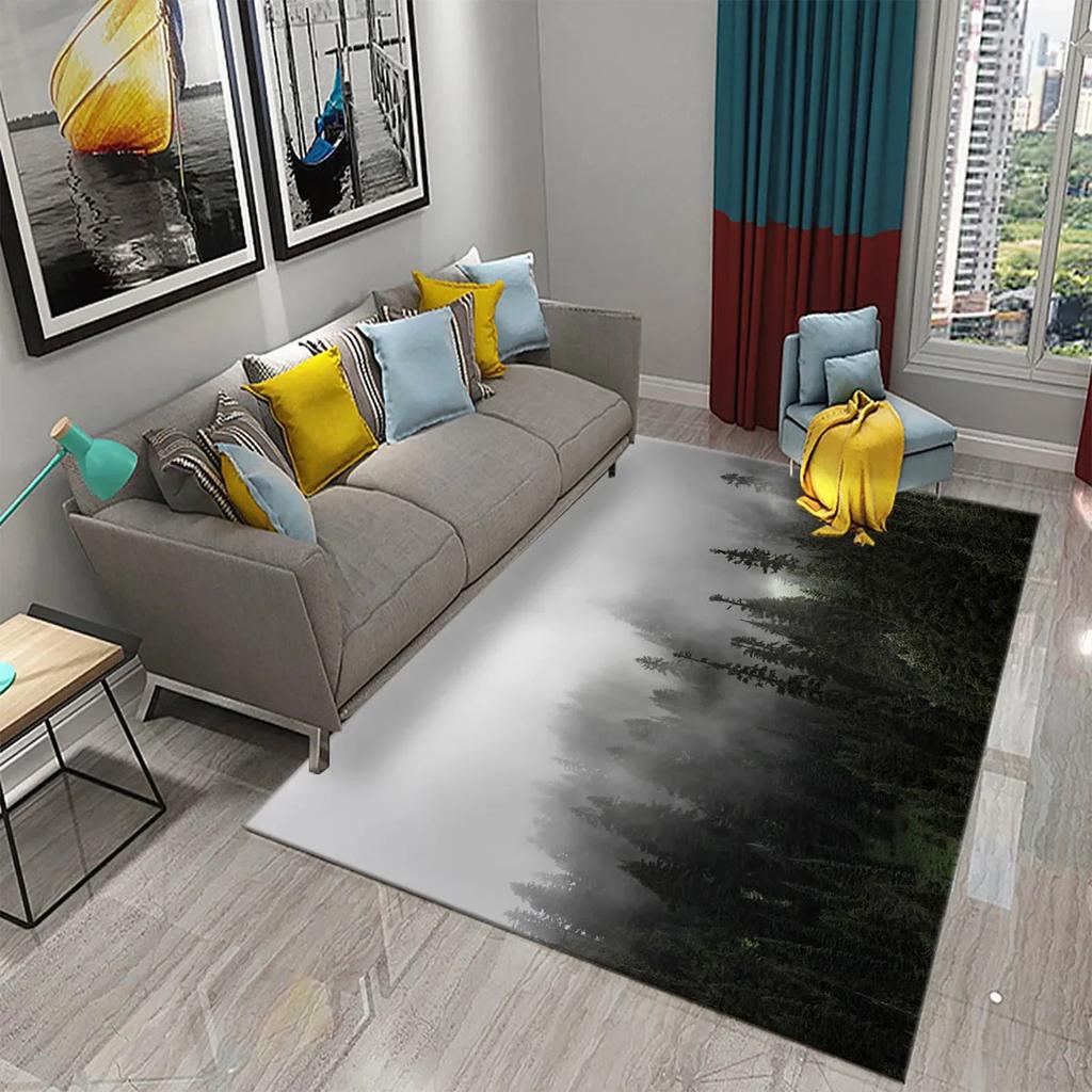 Дымчатый Лес Ковер Зеленые Деревья Горный Ковер Натуральный Пейзаж Прямоугольные Ковры Коврики для Йоги Декор для Спальни Гостиной Придверный Коврик