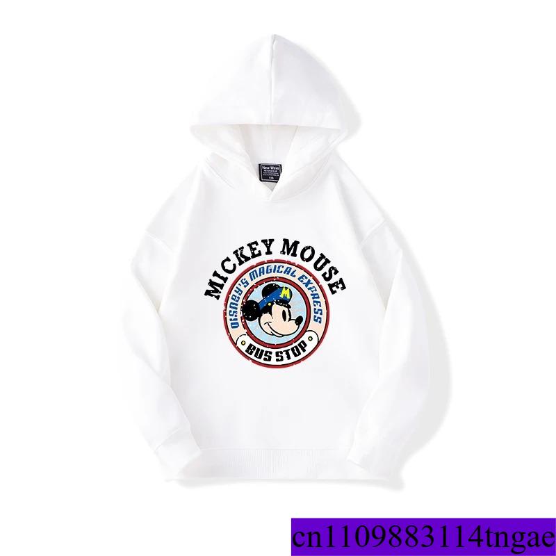 Disney Cartoon Cute Mickey Print Boys Girls Casual Fleece Hoodie Autumn and Winter Outdoor Fashion Warm Kids Pullover Top