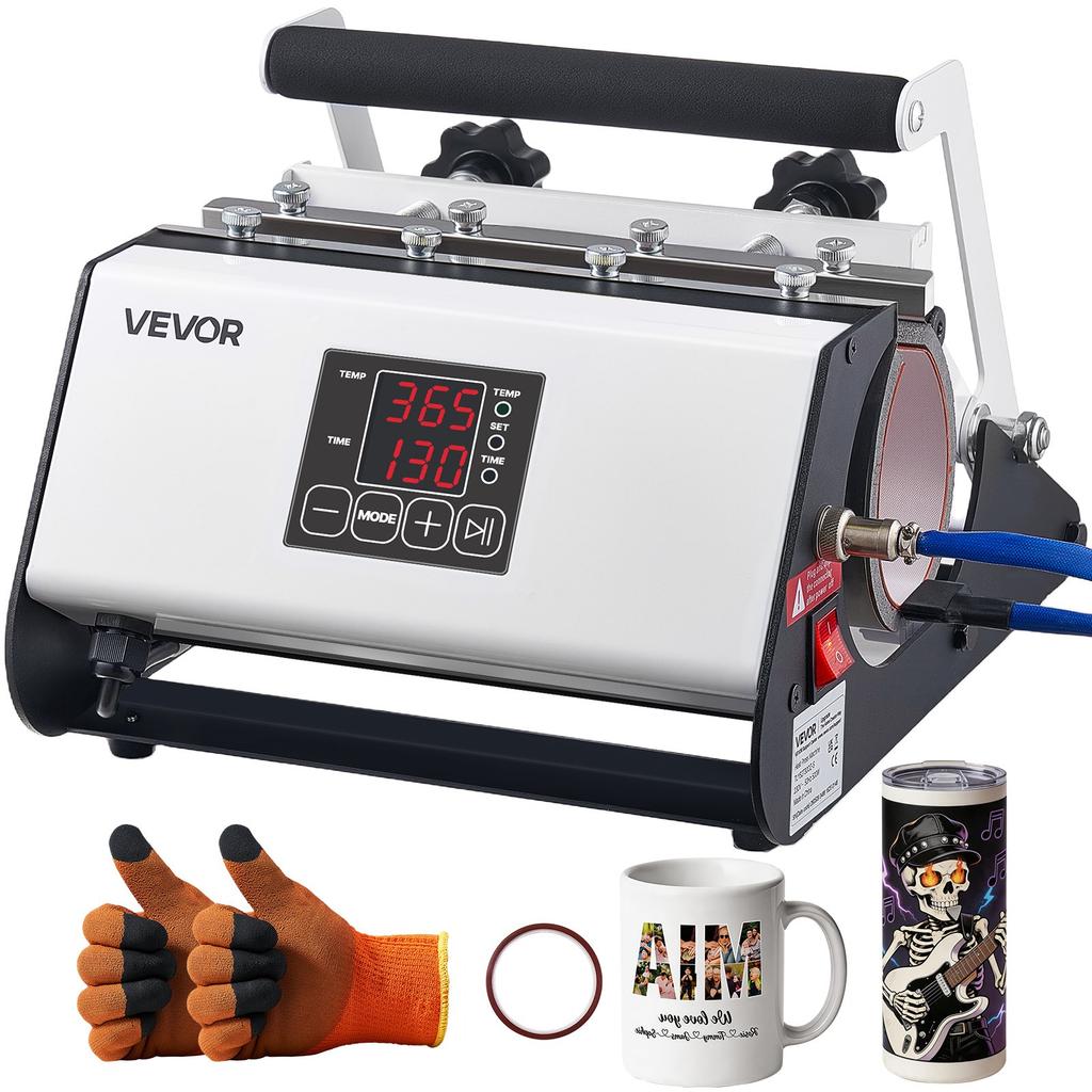 VEVOR Tumbler Heat Press Machine, Max 887 mL Mug Press, Fast and Even Heating, with Tape and Gloves, Easy Temp and Time Setting