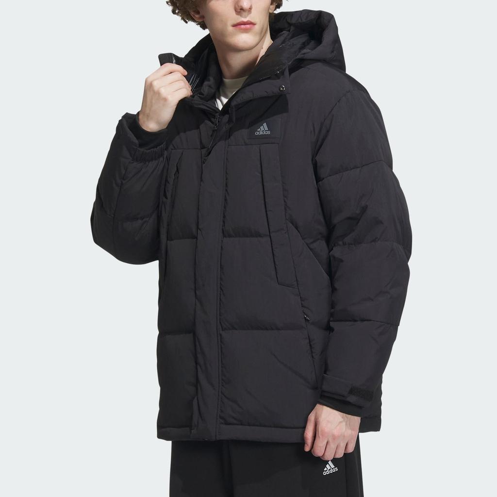 Adidas 650 Fill Solid Color Sports Casual Hooded Down Jacket Men Jacket Black Gray IU2682