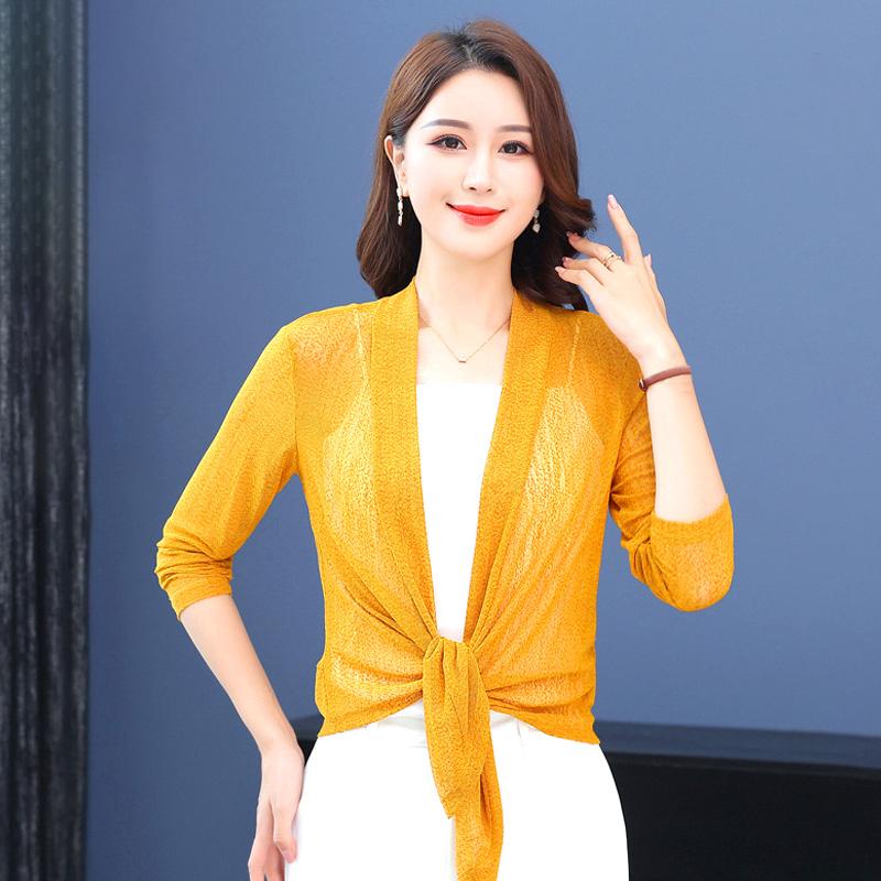 Женский легкий кардиган, блузка, женская шаль с длинным рукавом, пальто, куртка на шнуровке, прозрачная