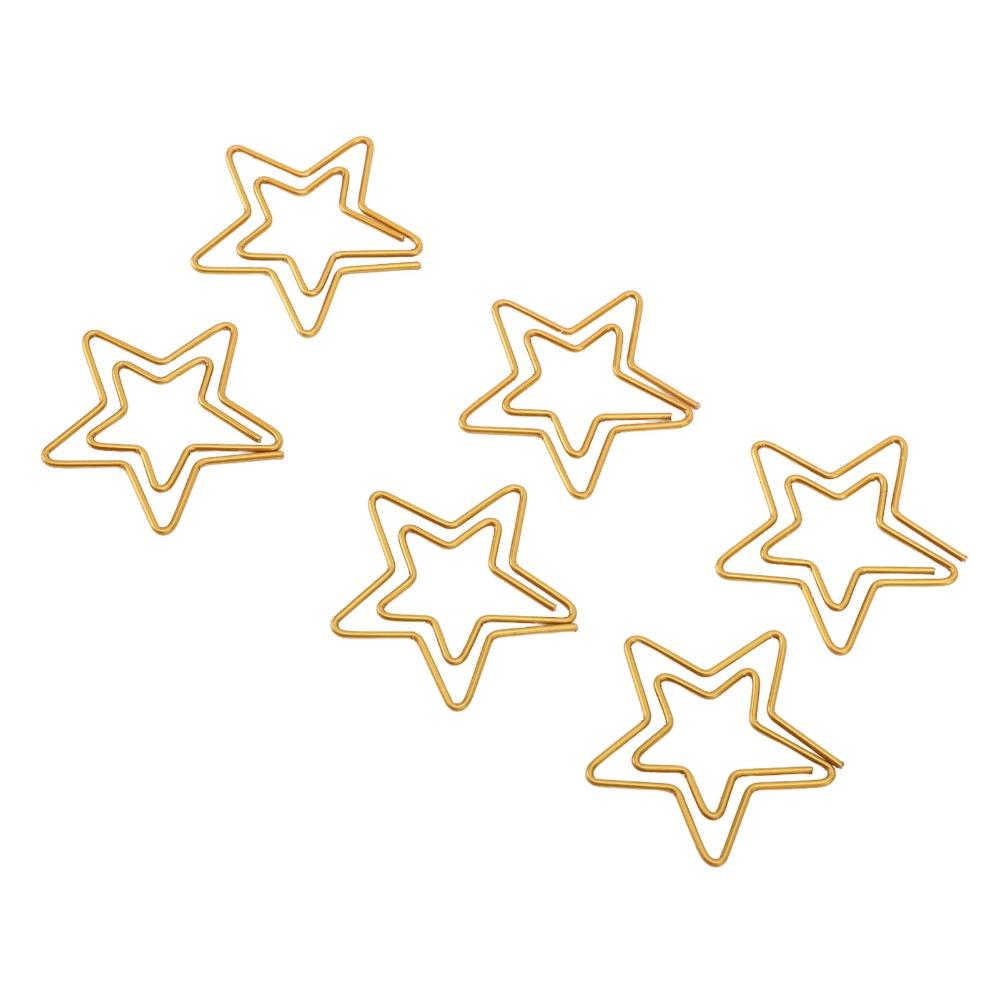 100PCS Gold Color Cute Paper Clips Star Shaped Metal Paper Clips Decorative Paper Clips  Home