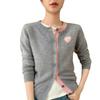 Women's Cashmere Cardigan: Color Block, Round Neck, Sweetheart Embroidery, Loose Fit Sweater.