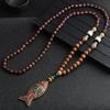 Vintage Ethnic Style Pendant Necklace Wood Beaded Handmade Women Sweater Necklace Jewelry Gift Fashion Accessories