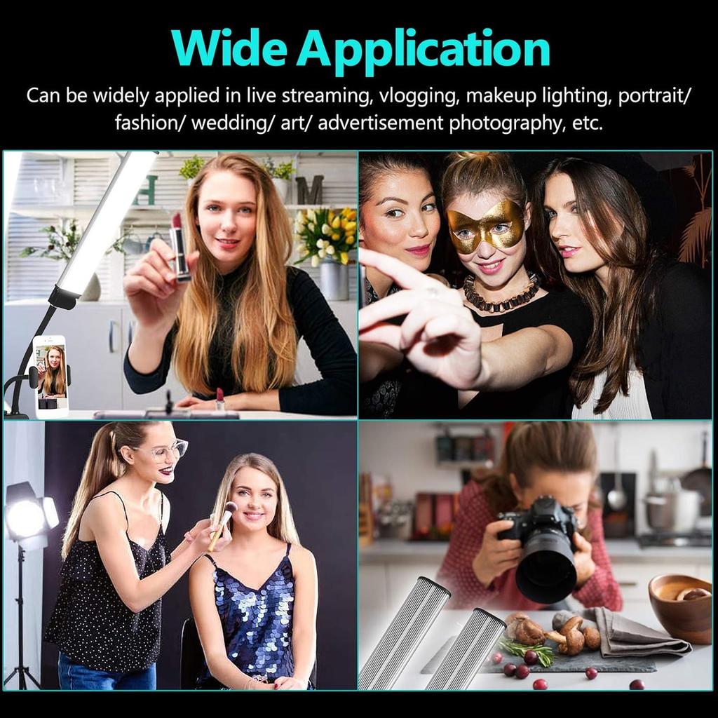 Flexible Double Arms LED Fill Light Bi-Color Dimmable Beauty LED Video Lights  3 Light Modes with Phone Holder for Live Stream