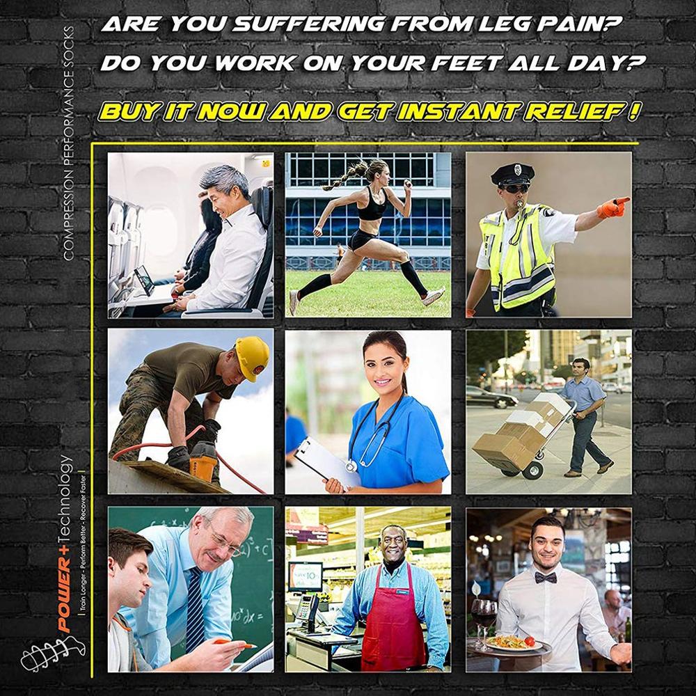 Компрессионные носки для спорта Черные компрессионные носки Против усталости Облегчение боли Гольфы до колена Мужские Женские