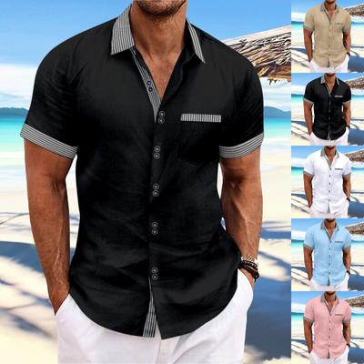 Мужские рубашки с коротким рукавом на пуговицах в полоску, мужские повседневные модные рубашки с коротким рукавом