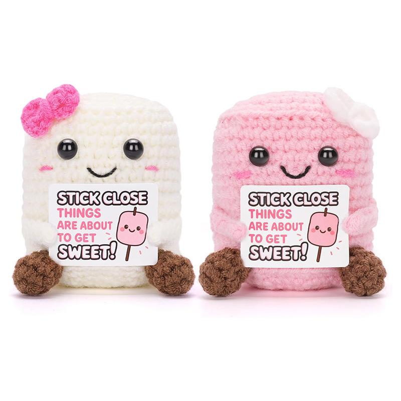 Funny Crochet Positive Marshmallows Doll Home Room Decoration Handmade Knitted Marshmallows Desk Ornament for Best Friend Couple
