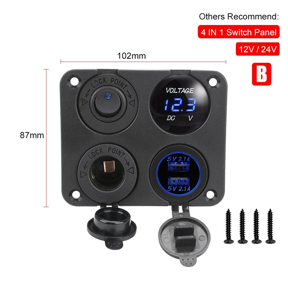 24V 12V Switch Panel 4 Buttons Light Toggle USB Chargers 3.0 Adapter Voltmeter Tester Accessories For Car Marine Boat Caravan RV