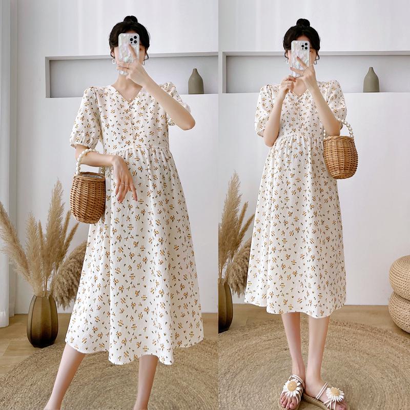 Spring/Summer Floral Maternity & Nursing Dress – Chic Mid-Length Design