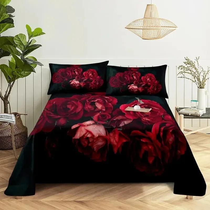 Red Rose Floral Microfiber Flower Bedding Set Single Twin Double Queen King Cal King Size Bed Linen Set