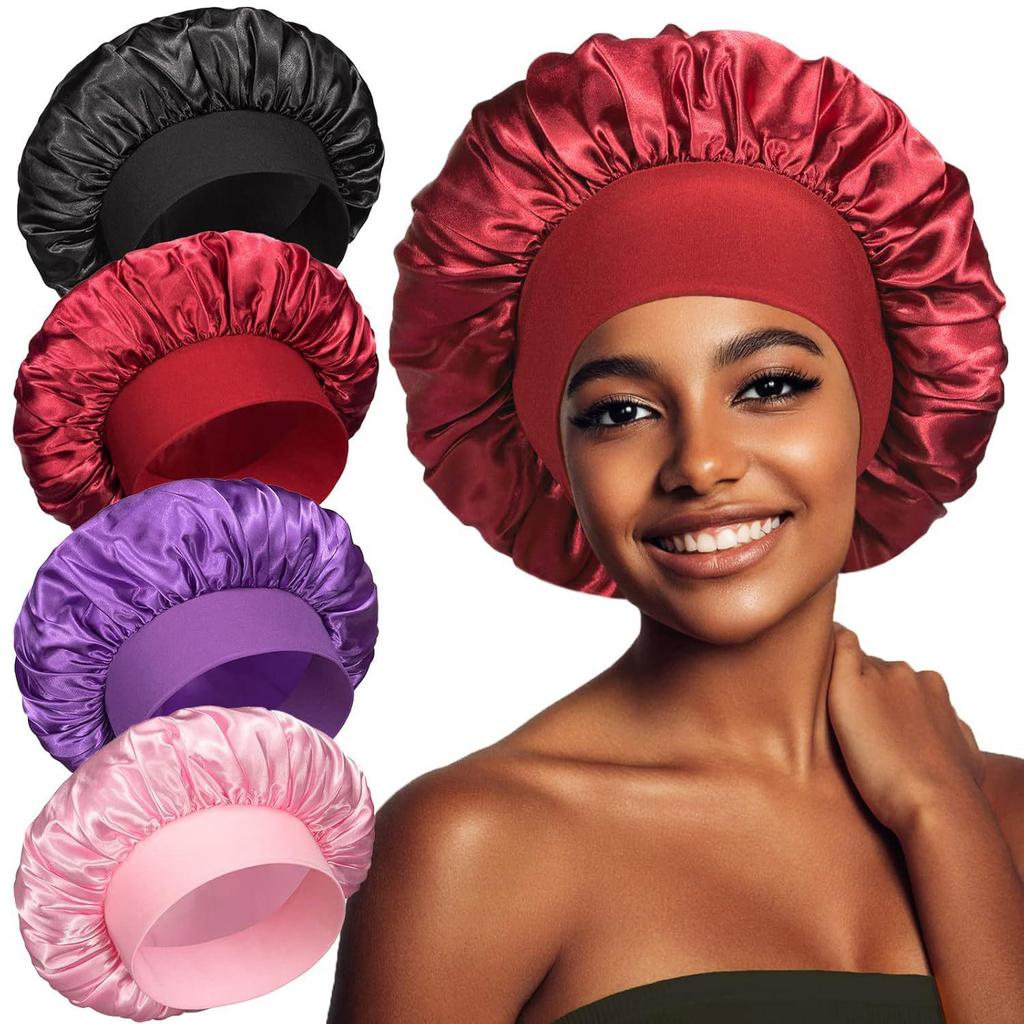 Women's Satin Wide-Brim Nightcap for Hair Care & Styling