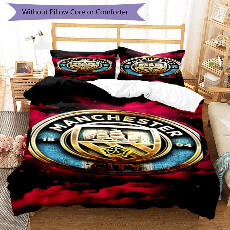 Manchester City F.C Printed Pattern Duvet Cover Set – includes 1 duvet cover and 2 matching pillowcases Bedroom decor Christmas gifts