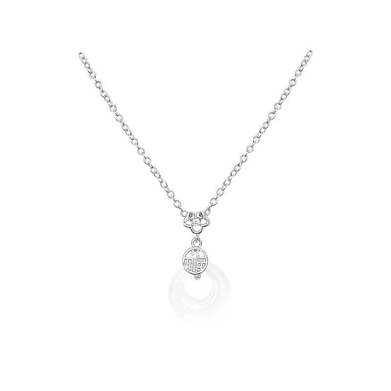 Women's Luxury Retro Ruyi Peace Pendant Necklace - Imitation Chalcedony Clavicle Chain, Trendy Internet Celebrity Style