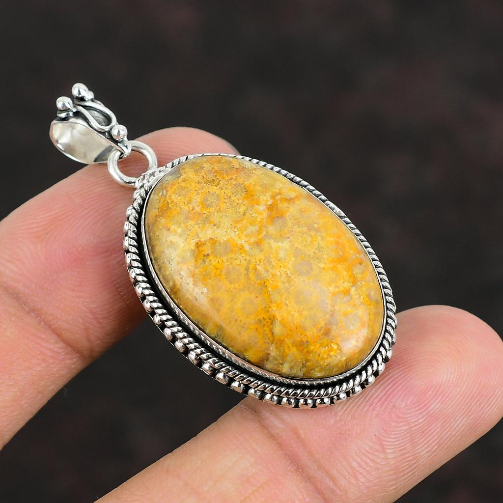Подвеска из натурального драгоценного камня Fossil Coral, подвеска ручной работы, элегантное ювелирное изделие, кулон из стерлингового серебра 925 пробы, достойные ювелирные изделия из ископаемого коралла, подарки для мамы