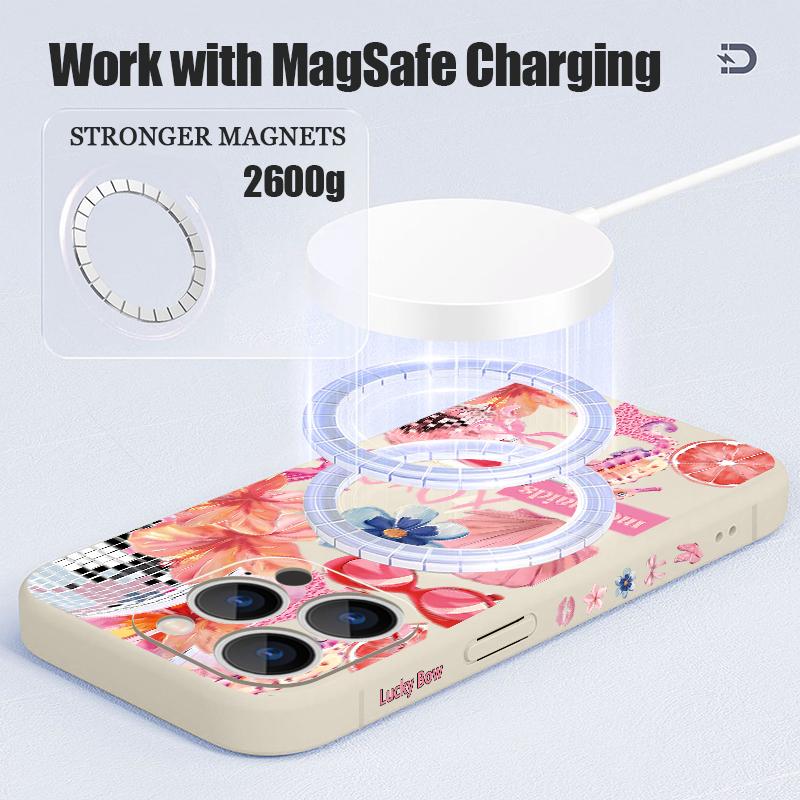 Розовый мультяшный чехол с цветочным узором для iPhone 17 Pro Max Магнитный для Magsafe Силиконовый чехол для iPhone 16 Pro Max Funda iPhone 15 14 13 12 11 16E Air