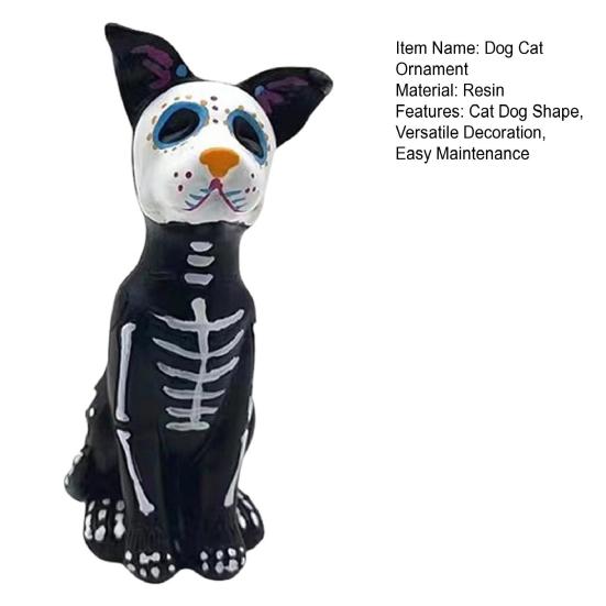 Хэллоуин Собака Кошка Украшение Дом с привидениями Декорация Призрак Скульптура животного Ремесло из смолы Скульптура черепа Домашний настольный декор