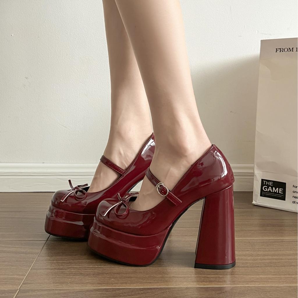 Platform Square High Heel Women's Mary Jane Shoes Fashion Butterfly-knot Shoes Spring Autumn Wedding Party Shoes 2025