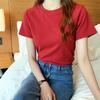 2025 Spring Retro Chic Korean Round Neck Basic Short-Sleeve T-Shirt for Women