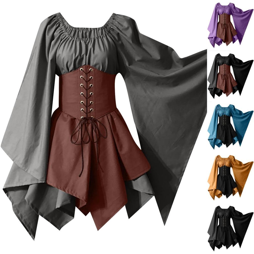 Women Fashion Long Sleeve Vintage Dress Cosplay Party Evening Night Formal Dress