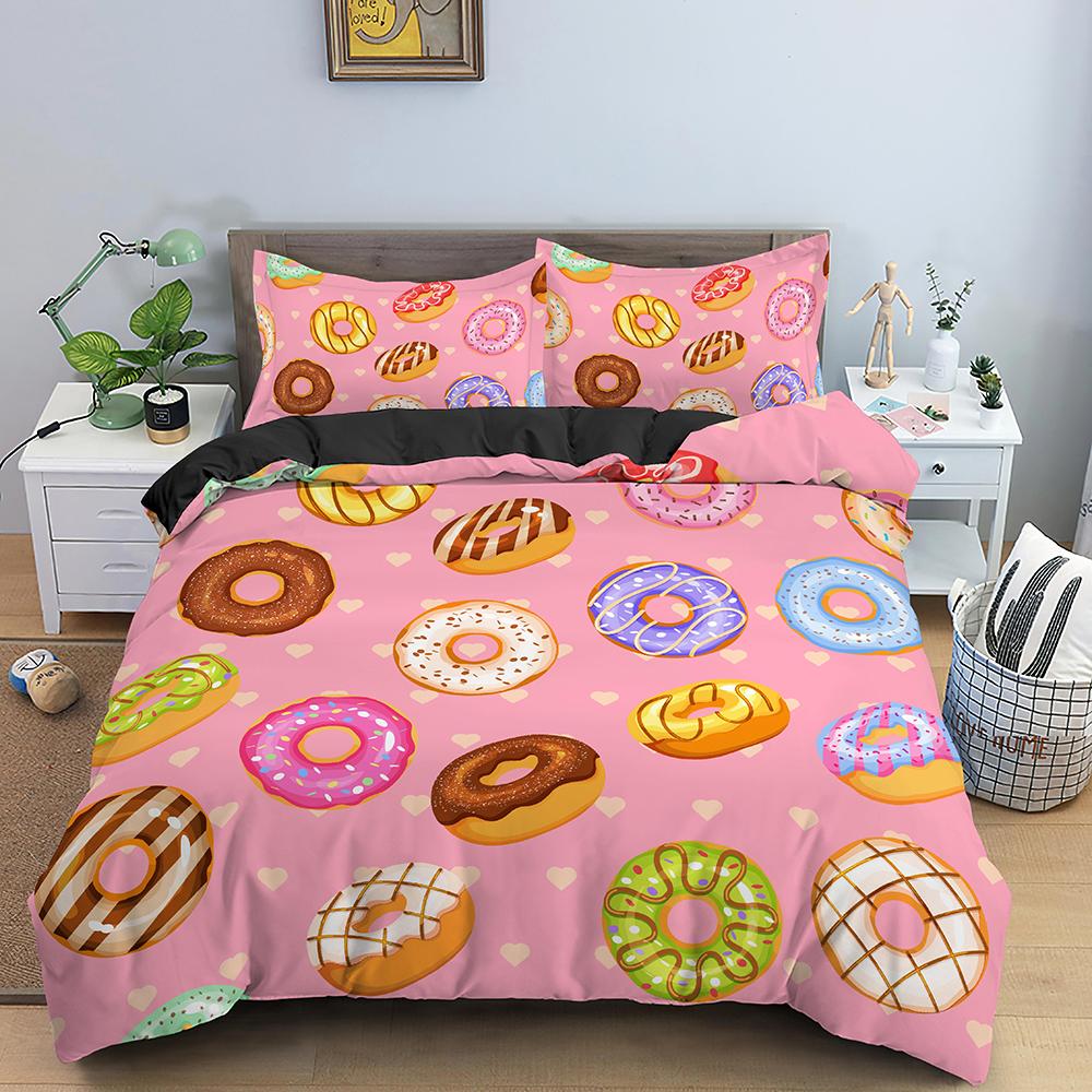 Colorful Donut Print King Queen Full Size Bedding Set Duvet Cover Set Quilt Set For Adults Kids Teens Polyester Bedding Bedroom