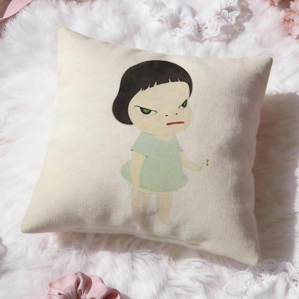 Fashion Y-YYoshitomo Nara Cushion Cover Soft Washable Pillow Case Multi-Scene for Couch Bed Travel Office Use