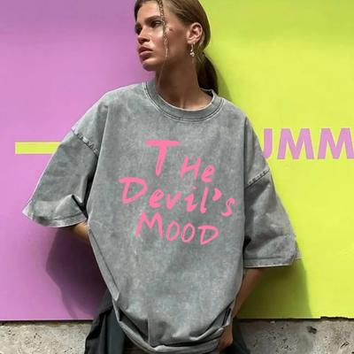 Розовая футболка с надписью «Стираная» Женская винтажная хлопковая футболка Уличная одежда Мягкие футболки из минерального волокна Свободные женские футболки Y2k