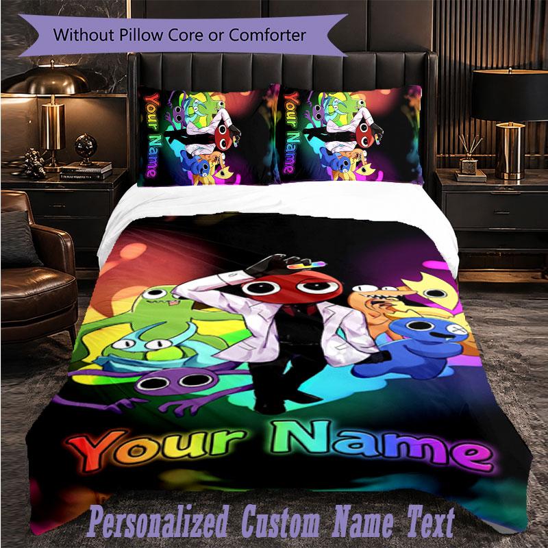 Personalized 3Pcs Bedding SetRainbow Friends Custom Text Duvet Cover Pillowcase Set Bedroom Gift