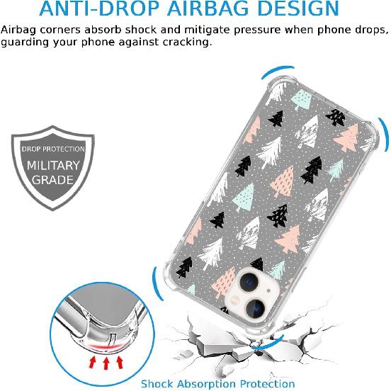 Pink White Black Christmas Trees Case Compatible with iPhone 13, Winter Christmas Cartoon Case for iPhone 13, Cool TPU Bumper Phone Case Cover