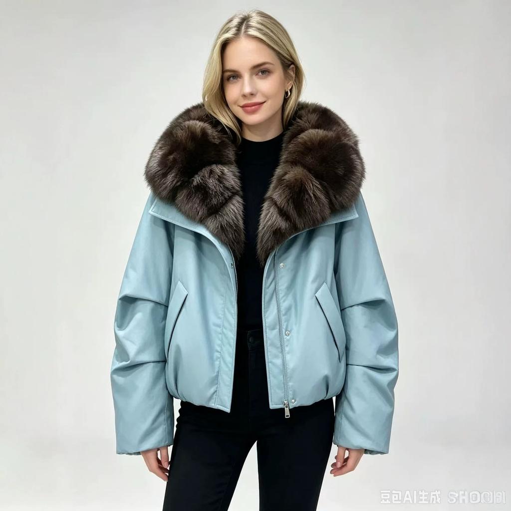 Зима новая искусственный лисий большой меховой воротник короткая пуховая хлопковая одежда женская утолщенная теплая пирог преодолеть модное пальто женское