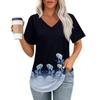 Womens T Shirts V Neck Short Sleeve Casual Tops Loose Fit Basic Tees With Curved Hem
