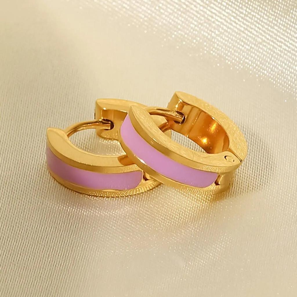 Colorful Enamel Stainless Steel Round Studs Earrings 2023 Stylish Charm Fashion Jewelry Women