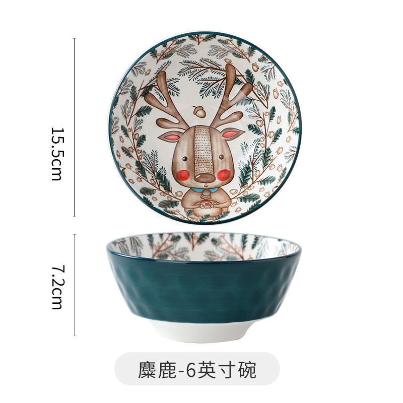 Керамическая миска с подглазурной росписью, креативная, милая, мультяшная, детская миска для риса, бытовая посуда, керамическая миска для лапши, суповая миска, миска для завтрака