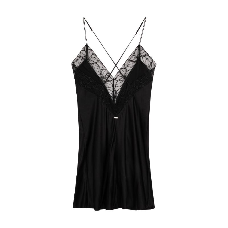 Calvin Klein Black Label Sexy Кружевной ночной пеньюар из шелка с глубоким V-образным вырезом Женская ночная сорочка QS7507