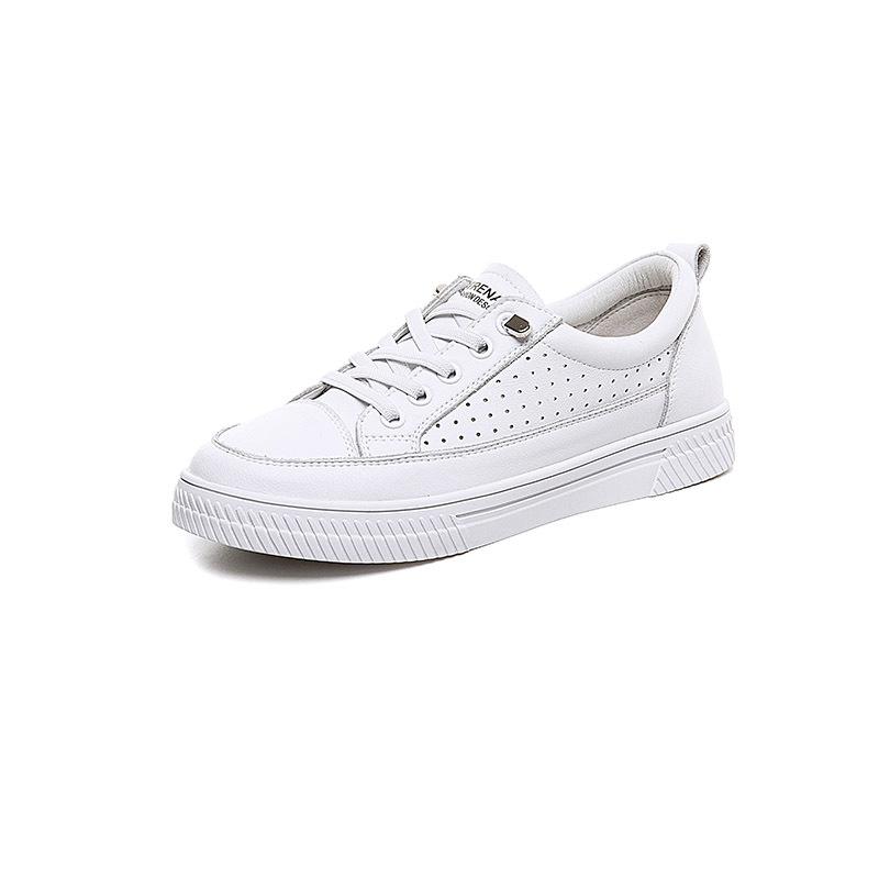 Кожаные маленькие белые туфли, женская обувь, универсальные летние туфли в модном стиле, новые повседневные белые туфли с сеткой на плоской подошве, летние