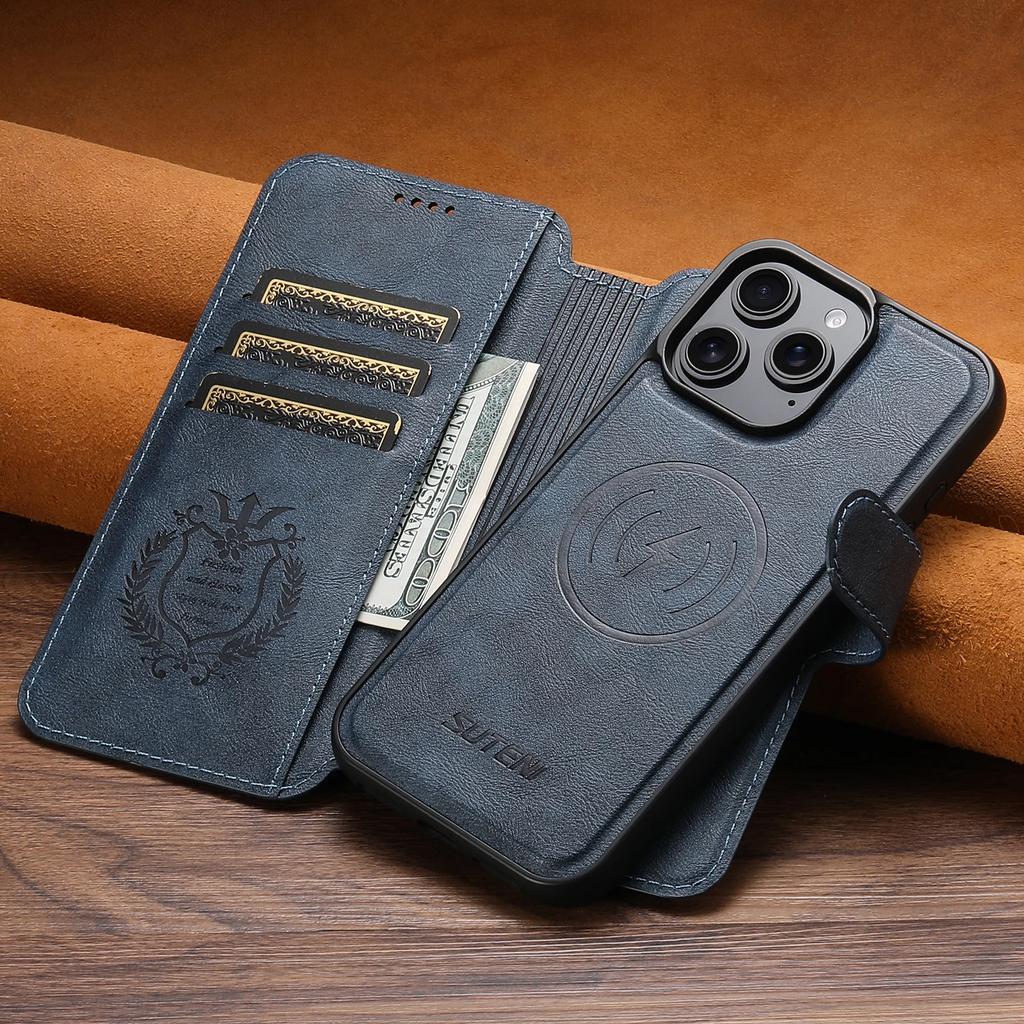 PU Leather Wireless Charging Card Holder Stand Wallet Magnetic Flip Cover Phone Case For iPhone 16 Pro Max 15 Plus 14 13