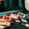 With Diamond Luxury Women Square Wristwatch Ladies Quartz Watch Leather Strap Bracelet Wrist