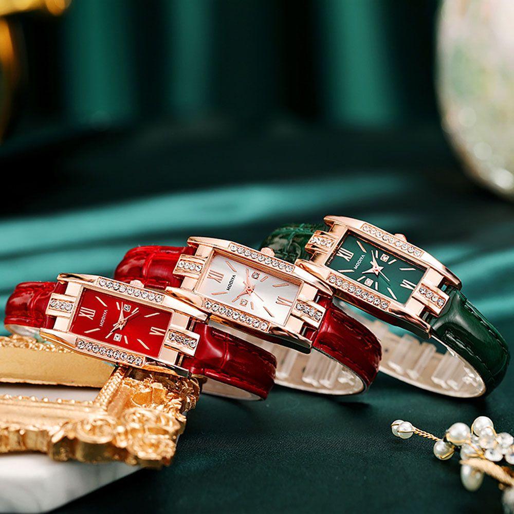 With Diamond Luxury Women Square Wristwatch Ladies Quartz Watch Leather Strap Bracelet Wrist