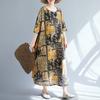 Dimanaf 2025 New Plus Size Summer Dress Women Vintage Printing Loose Casual Dress Soft Linen Long Dress Maxi
