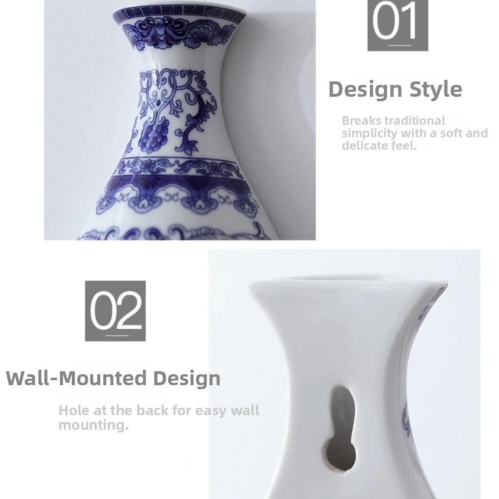 Antique Blue White Porcelain Wall Hanging Ceramic Vase Handmade Wall Hanging Vase Banquet