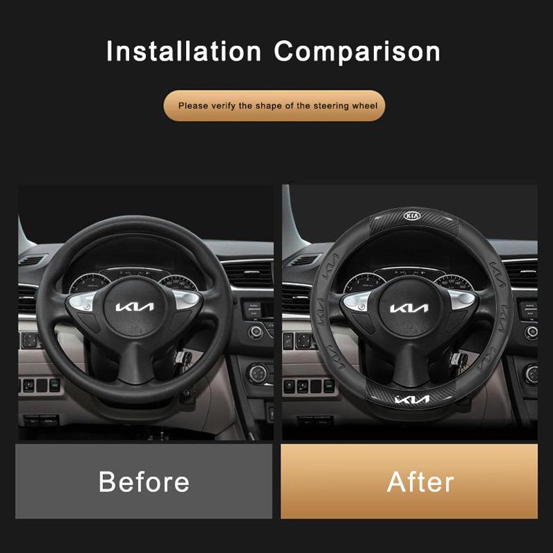 ANIE7 Carbon Fiber Keyring Leather Steering Wheel Cover Anti-Slip Grip For KIA RIO Ceed EV6 EV9 Stinger Forte Niro K9SoulSorentoCerato