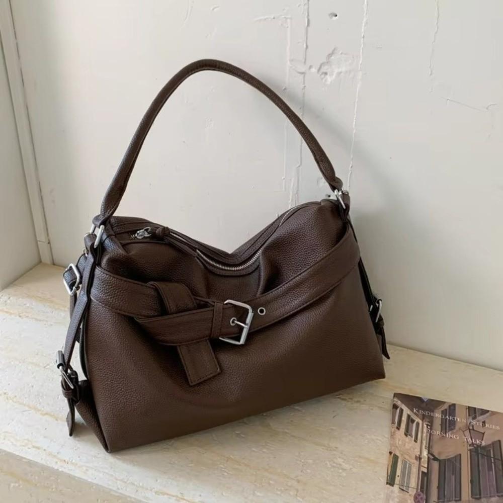 Large Capacity Motorcycle Shoulder Bag Soft Underarm Bag Leather Tote Bag Casual Commuting