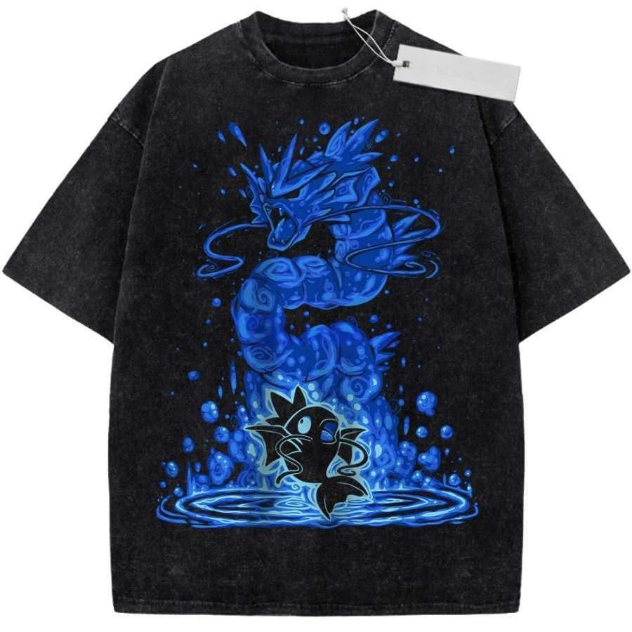 Oversize Vintage Washed Pokemon T Shirt Cosmic Espeon Umbreon Purple Blue Starry Night Graffiti Streetwear Casual Tee