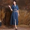 Woman Spring Vintage Embroidery Half Sleeve Chinese Style Dress Buckle Single Breasted Cotton Casual Dress