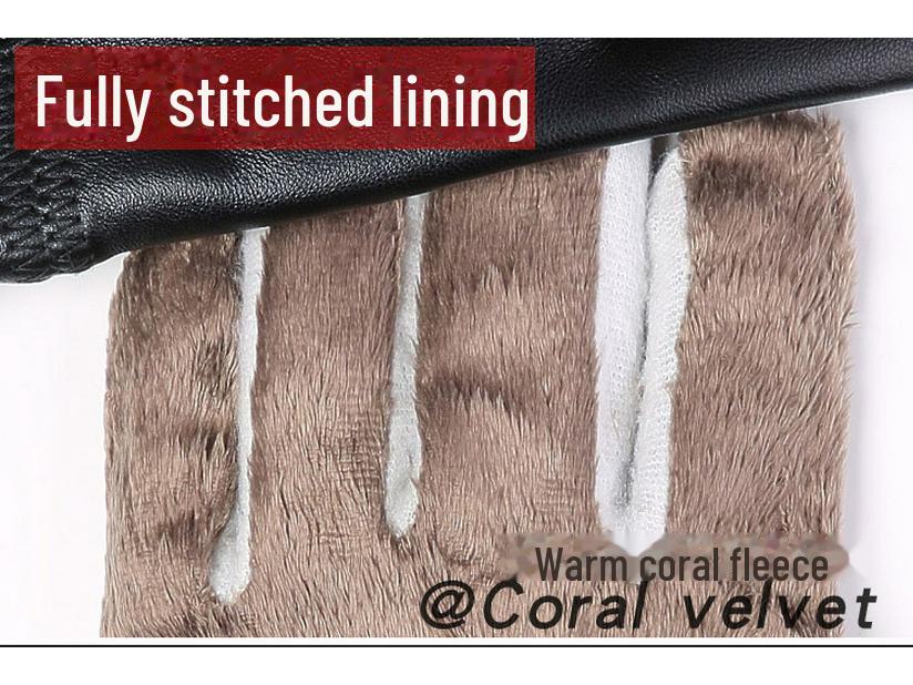 Men's Genuine Leather Cycling Gloves, Thick Velvet-Lined for Warmth, Winter Sheepskin Motorcycle Gloves