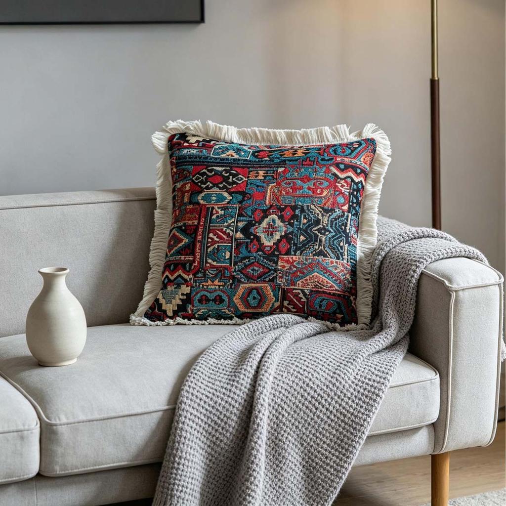 Washable Square Modern Farmhouse Couch Sofa Living Room Outdoor Cushion Decorative Tassel Couch Throw Pillow Covers
