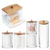 Transparent Bamboo Makeup Cotton Swabs Box Organizer Cosmetics Cotton Pads Holder Plastic Qtip Container Bathroom Organizer